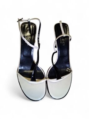 Gucci Black and White Strappy Slingback Heels